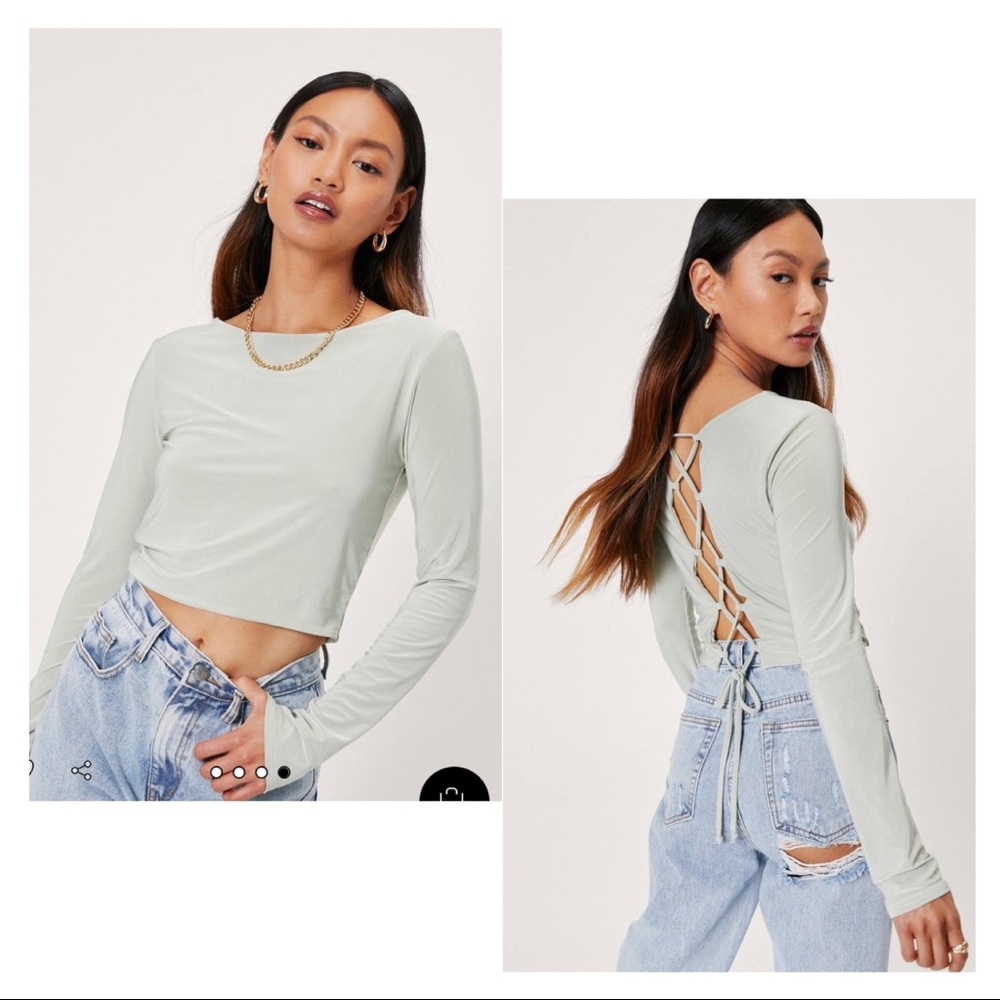 NastyGal Petite Slinky Lace Up Crop Top NWT